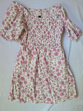 Universal Thread Smocked Floral Mini Dress — Pink & Cream | Size S